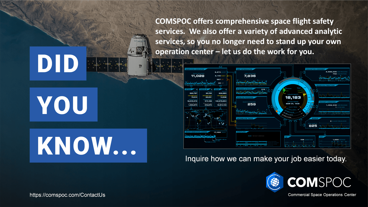 Did You Know: COMSPOC offers comprehensive space flight safety.