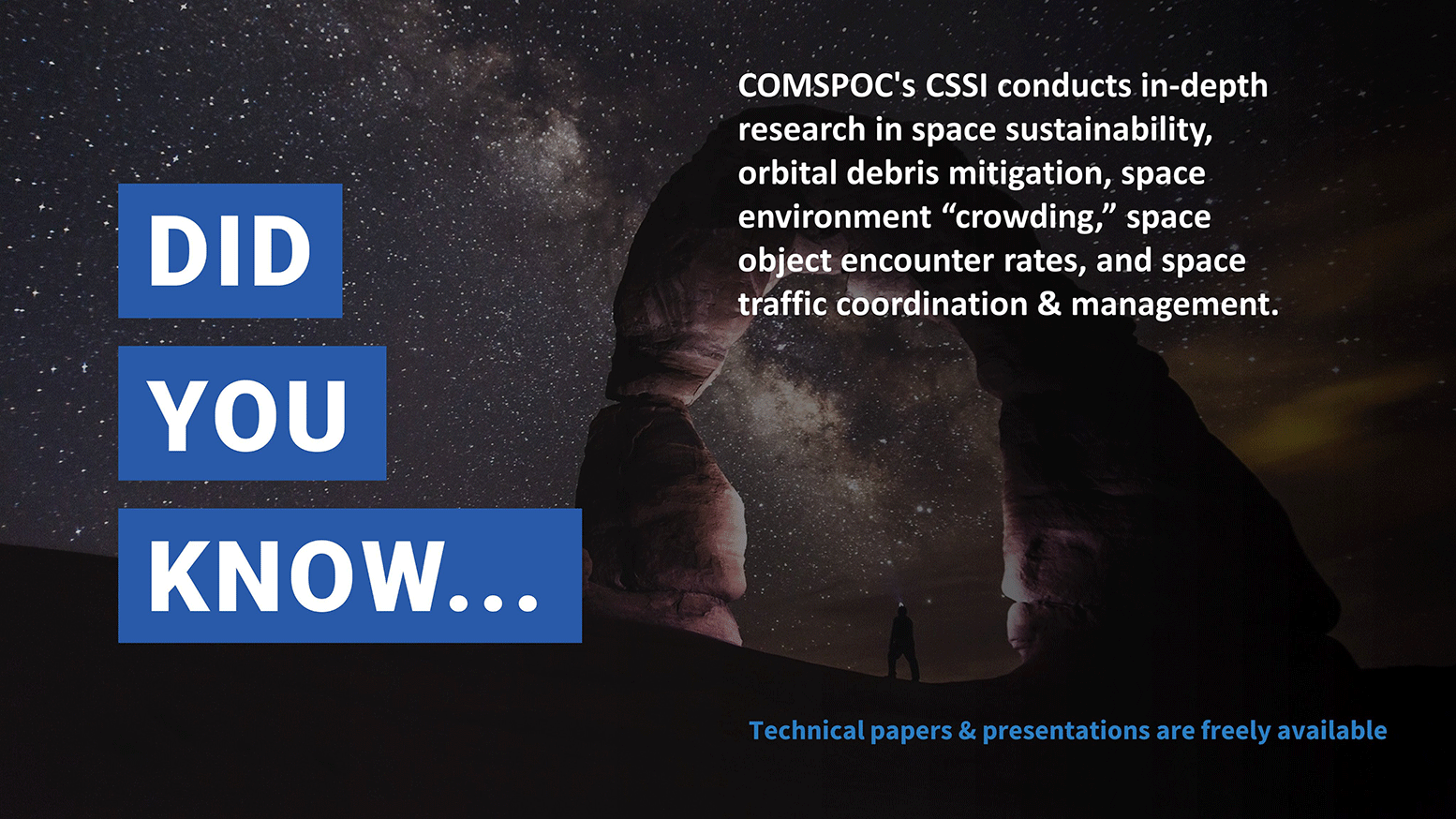 Did You Know: COMSPOC's CSSI conducts in-depth research in space sustainability and orbital debris mitigation.